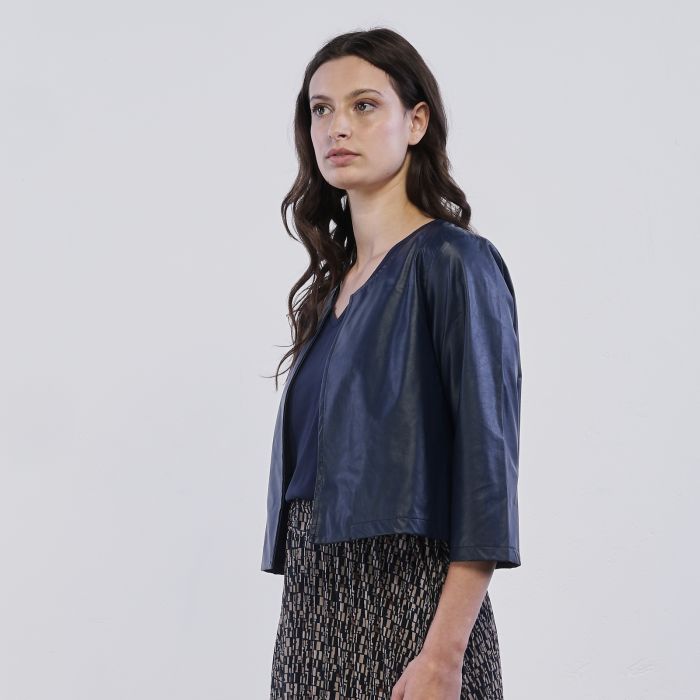 Giacca corta blu Alesya da donna in ecopelle
