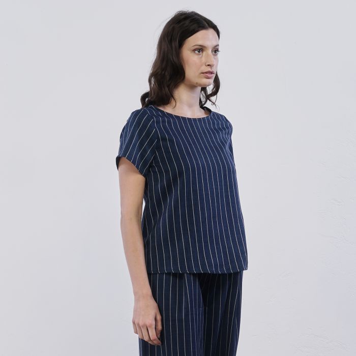 T-shirt blu da donna Alesya con maniche corte a righe