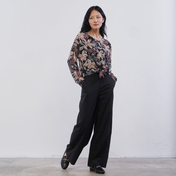 Pantaloni ampi neri lunghi Alesya da donna con tasche