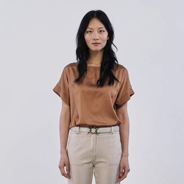 Blusa marrone Alesya da donna in tessuto lucido