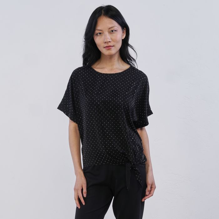 Top maniche corte nero da donna Alesya con strass