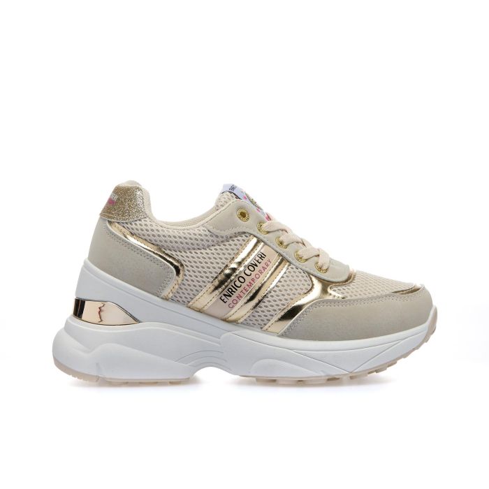 Sneakers beige con zeppa