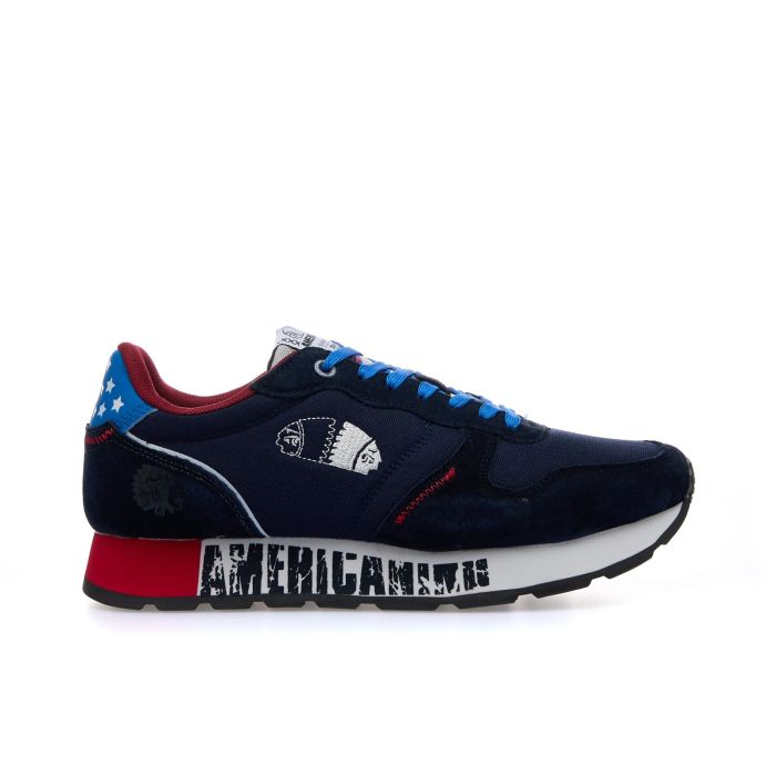 Sneakers blu con logo e lacci a contrasto