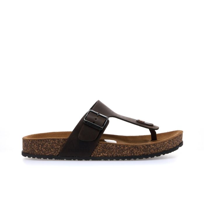 Sandali marroni modello infradito con fondo effetto sughero