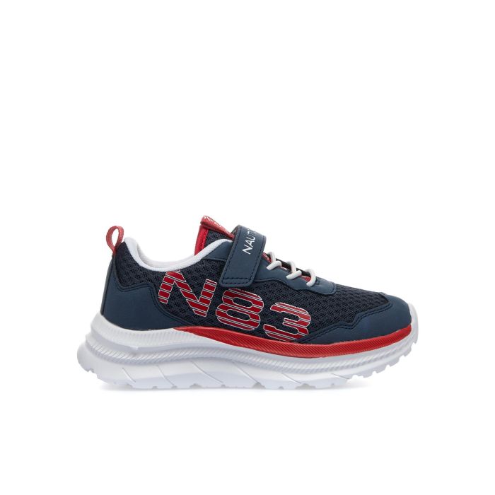 Sneakers blu da ragazzo con strappo e lacci elastici