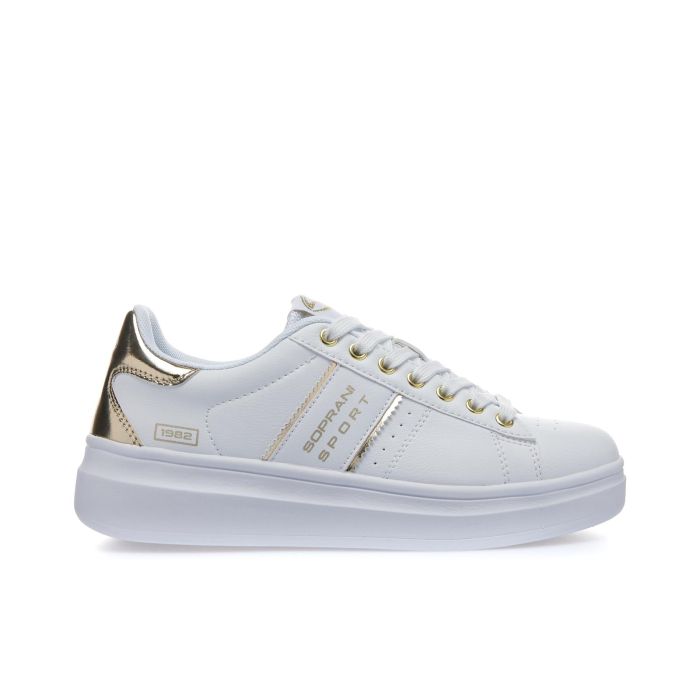 Sneakers bianche con dettagli oro e logo