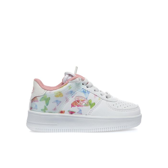 Sneakers bianche da bimba stampa fiori con velcro e lacci