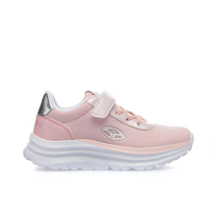 Sneakers rosa da ragazza con strappo e lacci elastici