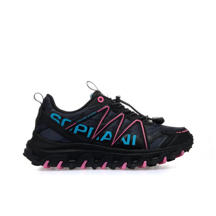 Sneakers trekking nere da uomo con lacci elastici e dettagli colorati