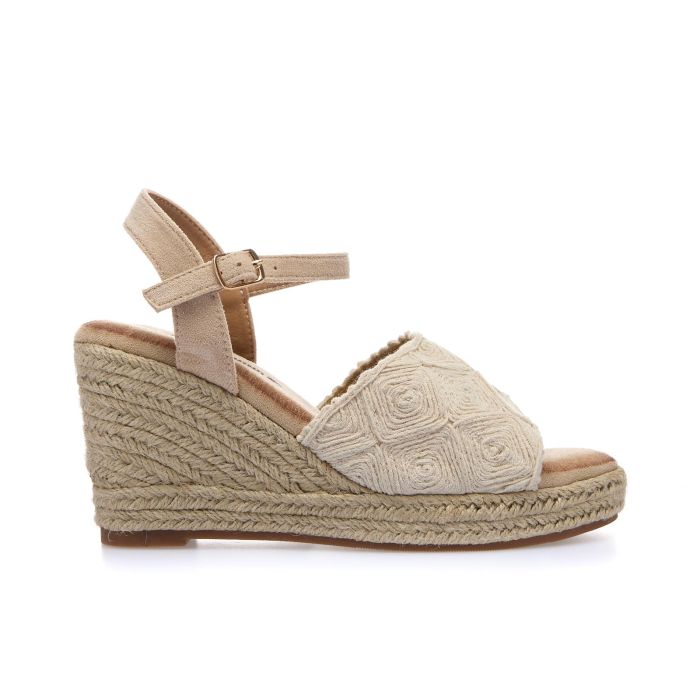 Sandali spuntati beige con zeppa modello campesine
