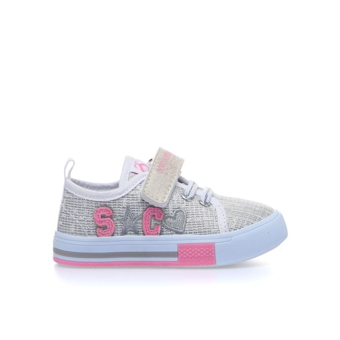 Sneakers argento in tessuto con velcro