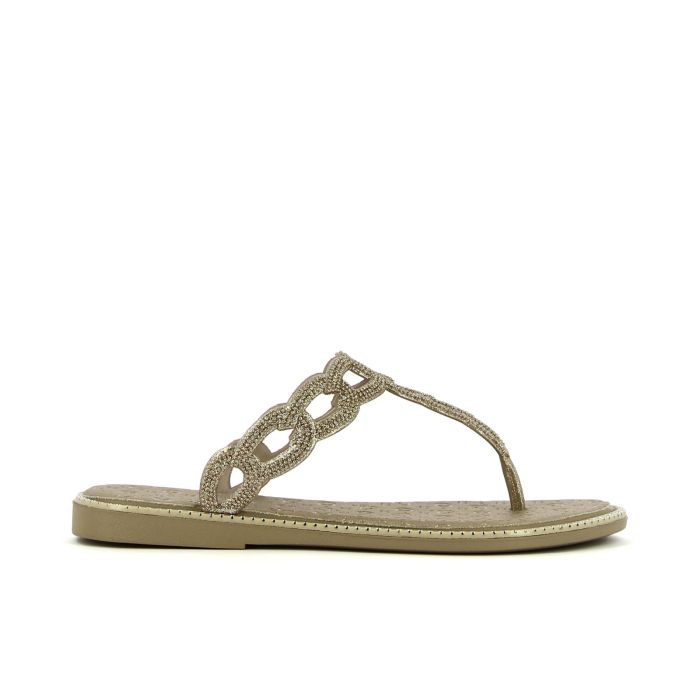 Ciabatte oro da mare in gomma modello infradito con strass