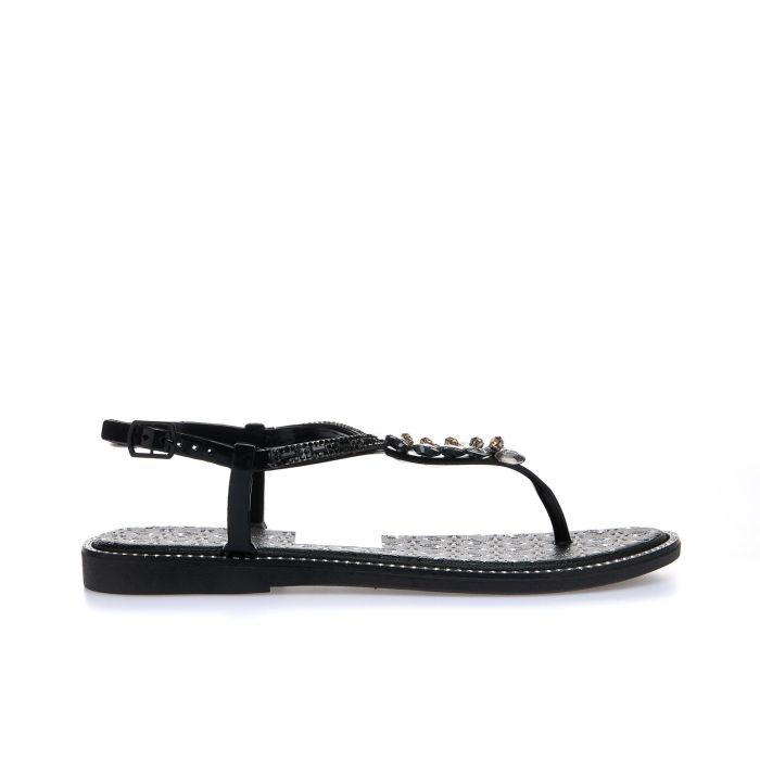 Sandali infradito neri da mare con strass