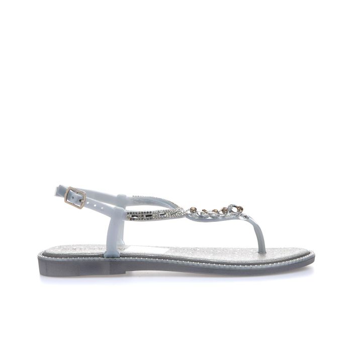 Sandali argento in gomma da mare modello infradito con strass