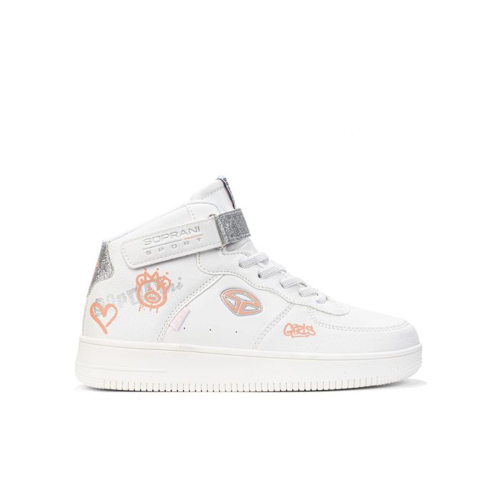 Sneakers alte bianche da bambina con disegni colorati
