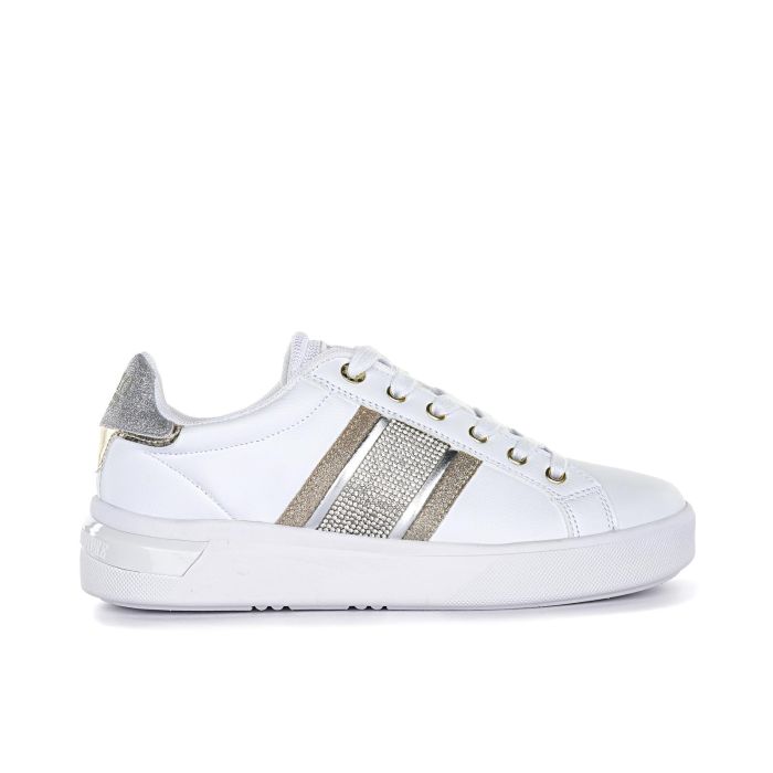 Sneakers bianche con inserto con strass e glitter