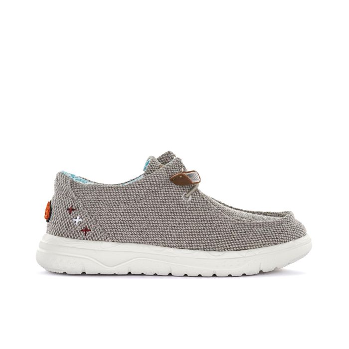 Sneakers beige da bambino in tela con lacci elastici