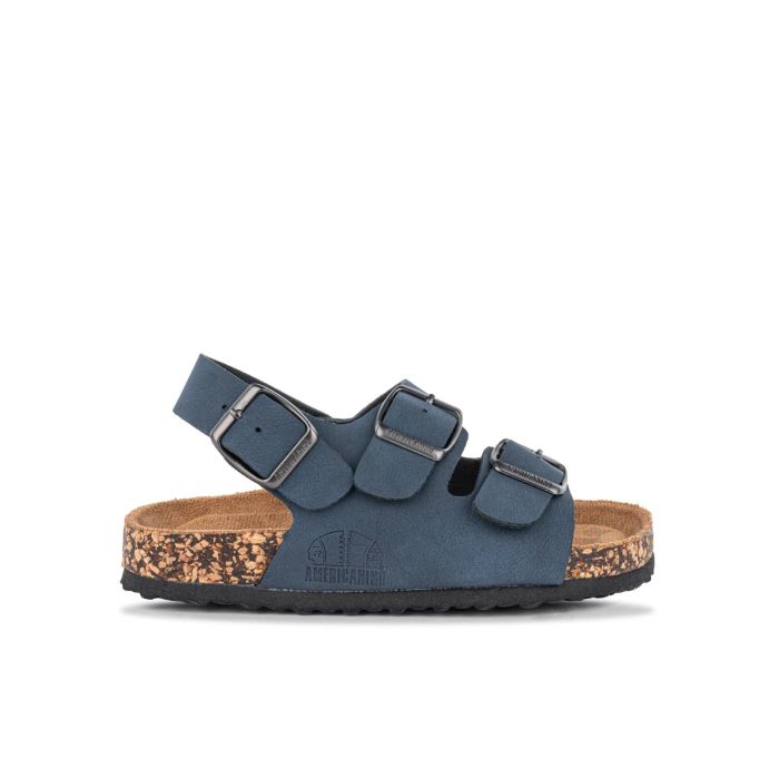 Sandali blu da bambino con fibbie e fondo effetto sughero