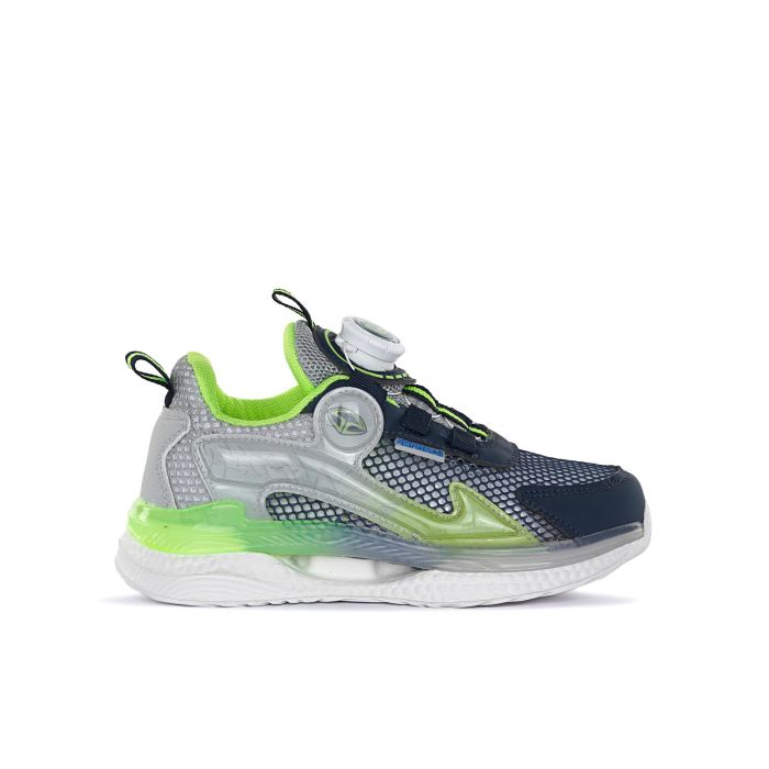 Sneakers blu da bambino con lacci elastici e dettagli fluo