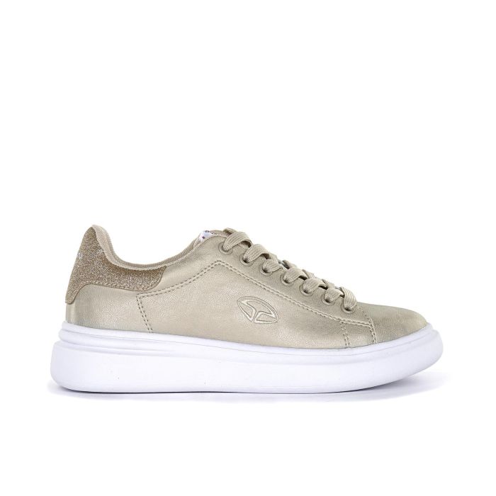 Sneakers oro da donna con logo laterale e lacci