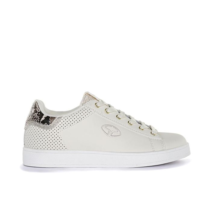 Sneakers beige con inserto traforato e logo laterale