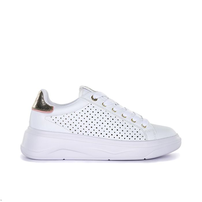 Sneakers bianche da donna traforate con lacci