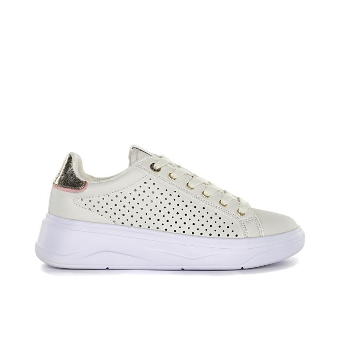 Sneakers panna da donna traforate con lacci
