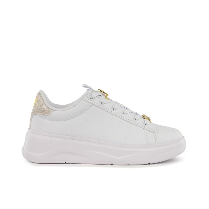 Sneakers da donna con platform bianche con dettagli oro