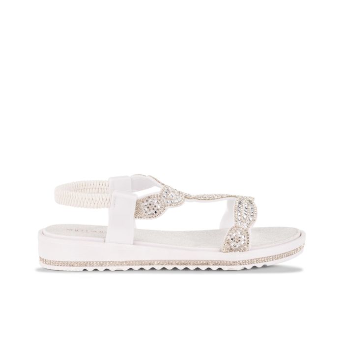 Sandali bassi casual bianchi da donna con banda elastica