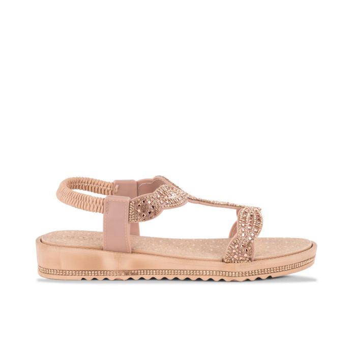 Sandali bassi rosa casual da donna con banda elastica e micro paillettes