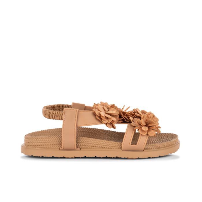 Sandali bassi rosa beige da donna da mare con fiori