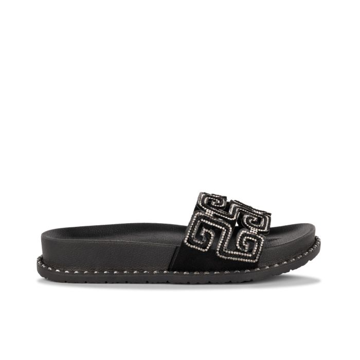 Ciabatte nere mare da donna in gomma con dettaglio strass