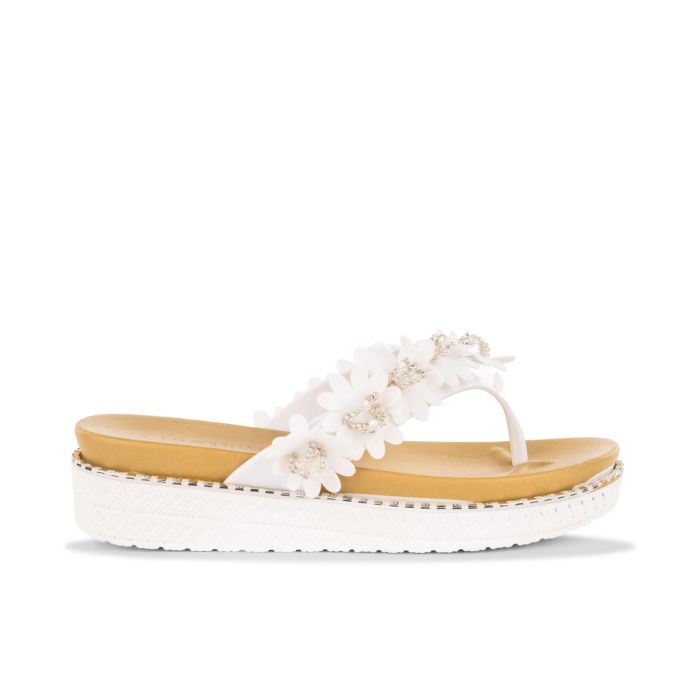 Sandali infradito bianchi con platform con fiori da donna