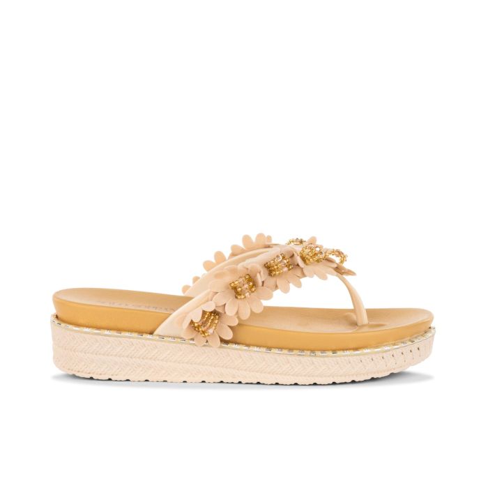 Sandali infradito rosa con platform con fiori da donna