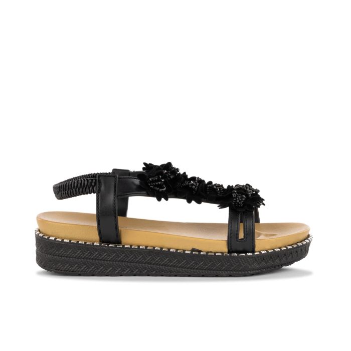 Sandali neri con platform da donna con fiori