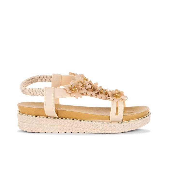 Sandali beige rosa con platform da donna e fiiori