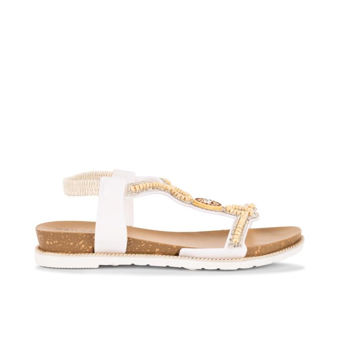 Sandali bianchi bassi da donna con micro perline
