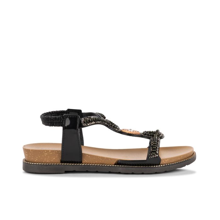 Sandali bassi neri con fiori da donna