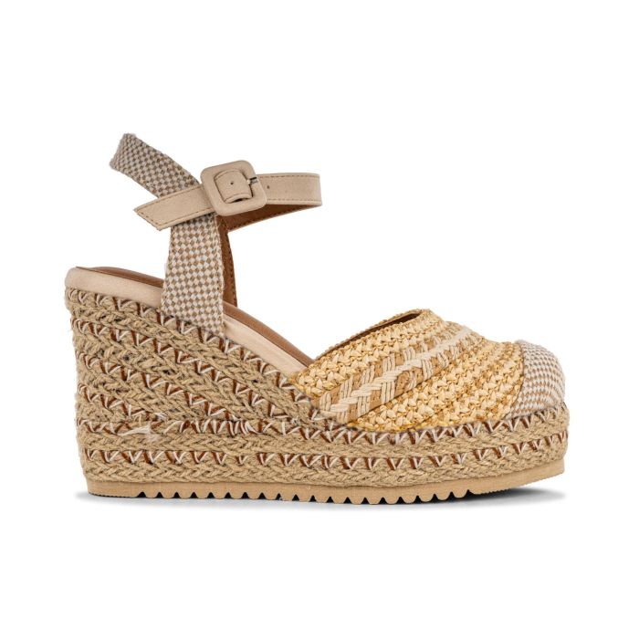 Campesine beige da donna con zeppa effetto corda