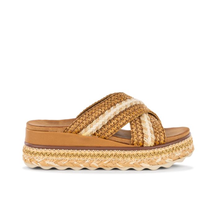 Sandali marroni con dettaglio corda da donna con platform