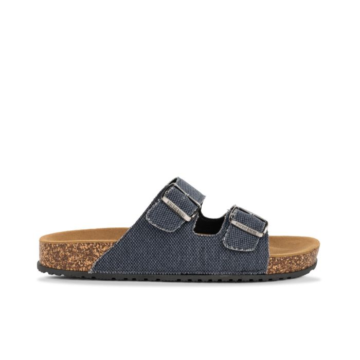 Sandali blu in tessuto da uomo con fondo effetto sughero