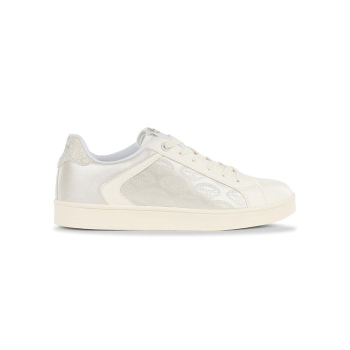 Sneakers bianche da donna con inserto ricami multilogo