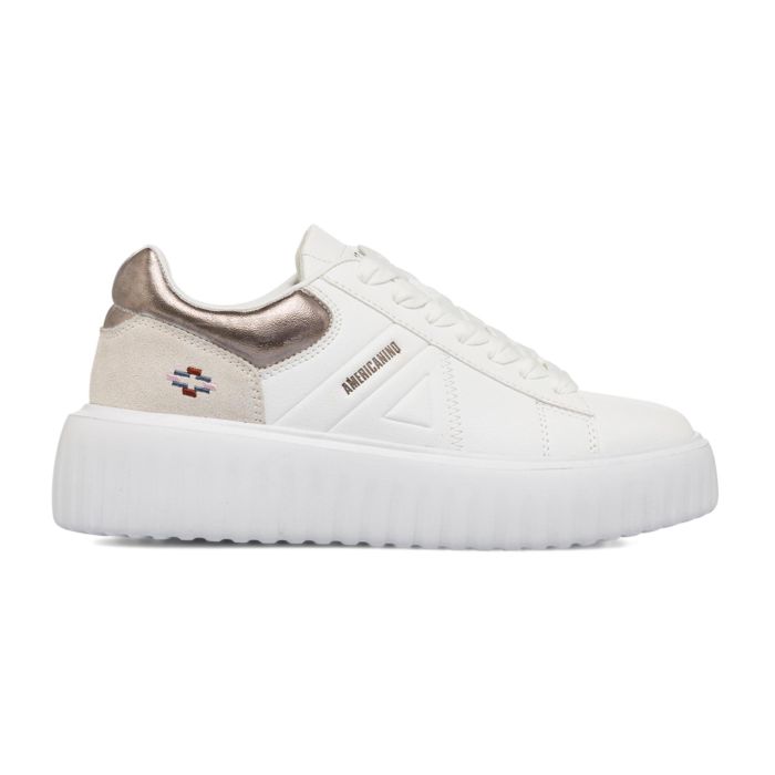 Sneakers bianche da donna con suola platform sagomata e logo laterale