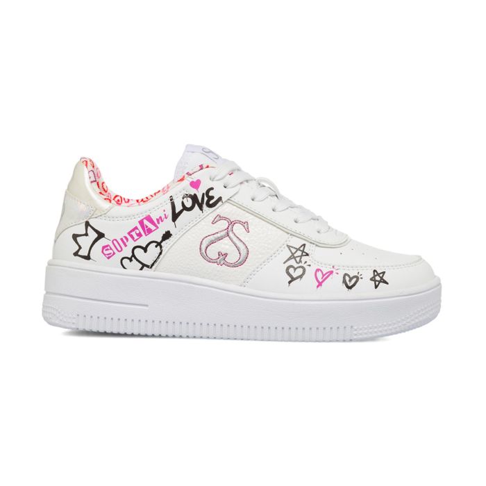 Sneakers bianche da donna con disegni e suola platform