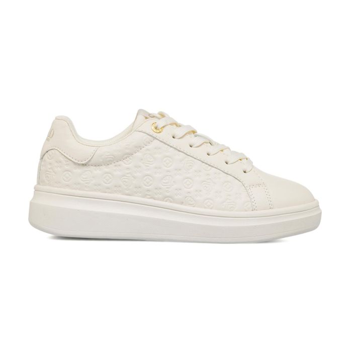 Sneakers beige da donna con stampa loghi