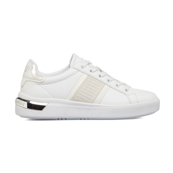 Sneakers bianche da donna con dettaglio perle laterale