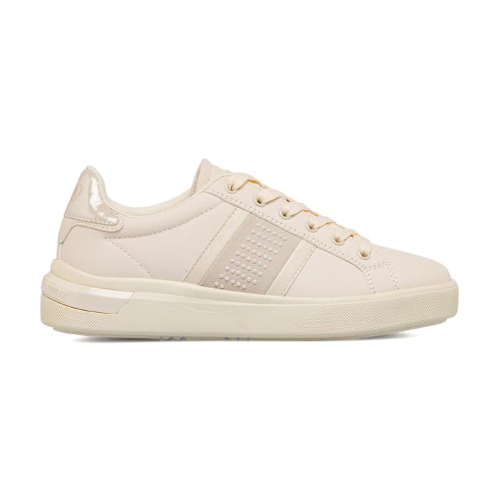 Sneakers beige da donna con dettaglio perle laterale