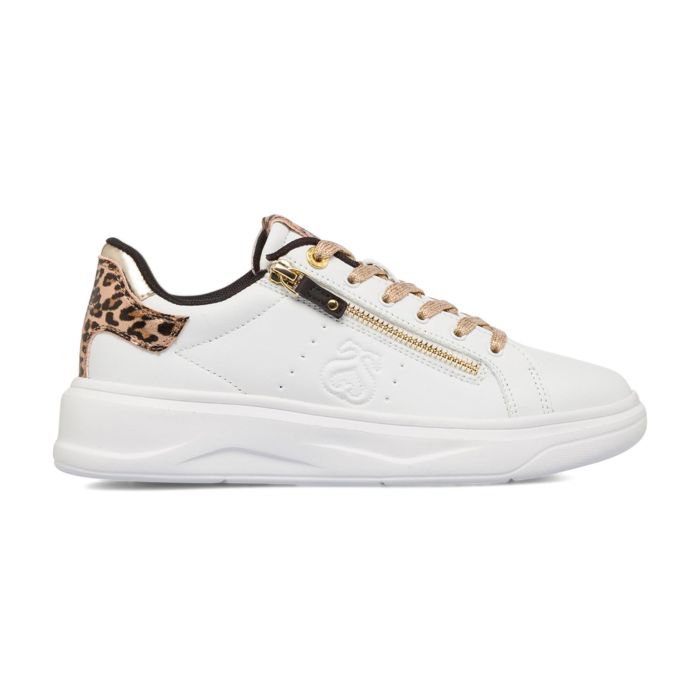 Sneakers bianche da donna con logo laterale e dettaglio animalier