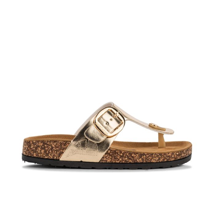 Sandali modello infradito oro da donna con fondo effetto sughero