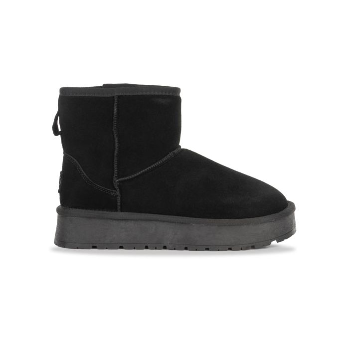 Stivaletti neri da donna con interno in peluche e suola platform